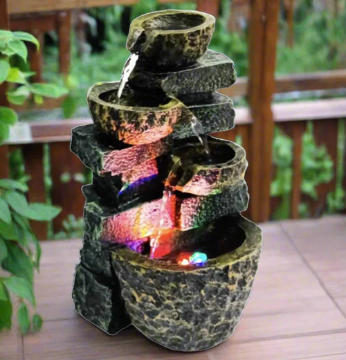 ALiLa Diya Patthar Water Fall Fountain with LED Lights Home Decor