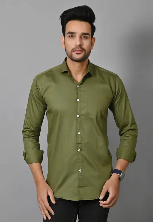 Men Regular Fit Washed Casual Shirt Olive Size M