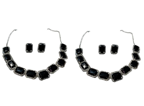 BLACK STONE ARTIFICIAL NECKLACE SET WITH EARRINGS PACK OF 2