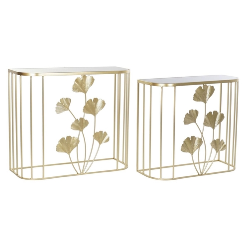 Console DKD Home Decor Crystal Golden Metal Tropical Leaf of a plant