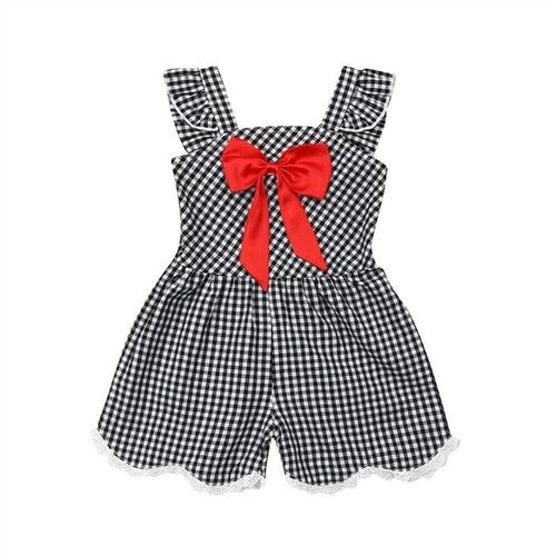 US Toddler Kid Baby Girl Plaid Bowknot Romper