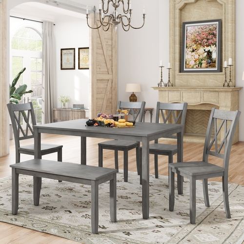 6-piece Wooden Kitchen Table set, Farmhouse Rustic Dining Table set