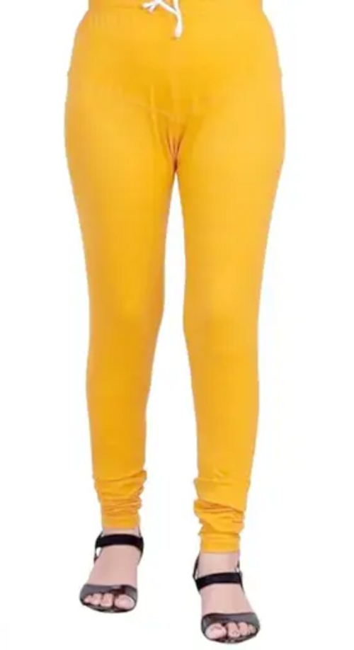 V-Cut Dori Churidar Length Cotton Lycra Stretchable Legging (Yellow)