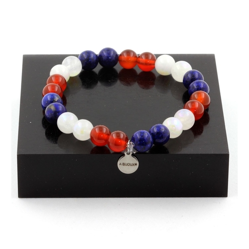 Red Agate + Moonstone + Lapis Lazuli Bracelet 8 mm Beads.