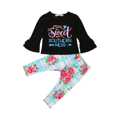 Pudcoco 2Pcs Floral Outfits Letter for Children