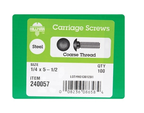 Hillman 240057 0.25 x 5.5 in. Zinc Plated Carriage Screw Bolt