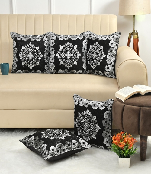 Embossed Square Flower Print Cushion Covers   (Size-40x40cm)