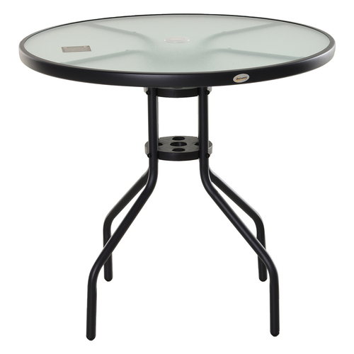 Outsunny 31.5'' Outdoor Round Dining Table Garden Patio Tempered Glass