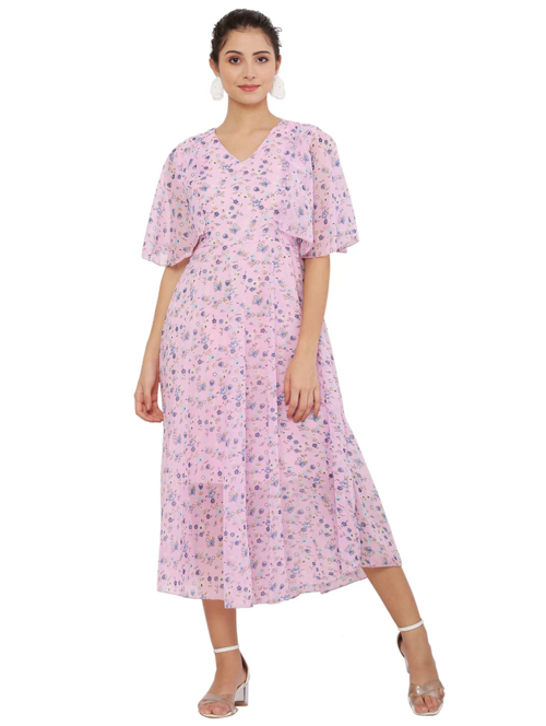 Women Fit and Flare Peach Dress (Size L)