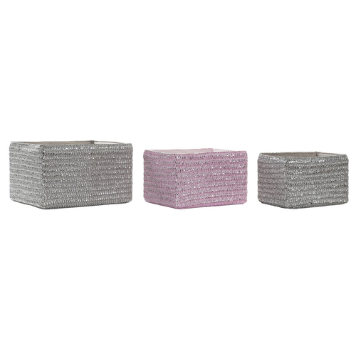 Basket set DKD Home Decor 30 x 23 x 18 cm Silver Grey Pink