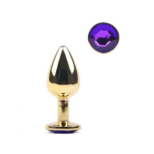 Gold Anal Plug Small With Purple Diamante