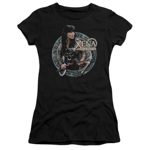 Trevco Xena-The Warrior Short Sleeve Junior Sheer Tee, Black - Lar