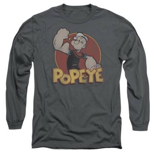 Trevco Popeye-Retro Ring Long Sleeve Adult 18-1 Tee, Charcoal - Me