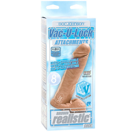 Vac-U-Lock - 8 Inch Realistic Cock Brown