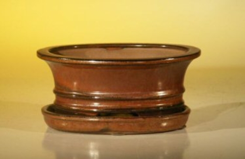 Aztec Orange Ceramic Bonsai Pot - OvalProfessional Series with