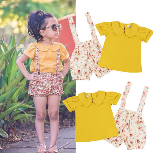 Children Girls Floral outfits Baby Kids Summer