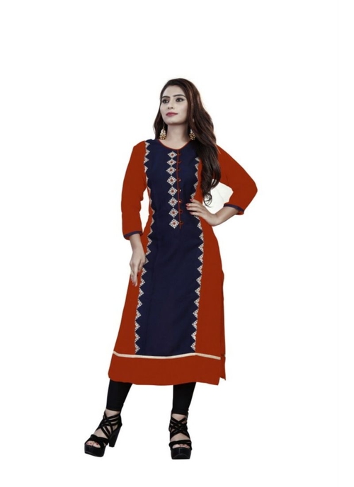 Red And Blue Color Rayon Kurti