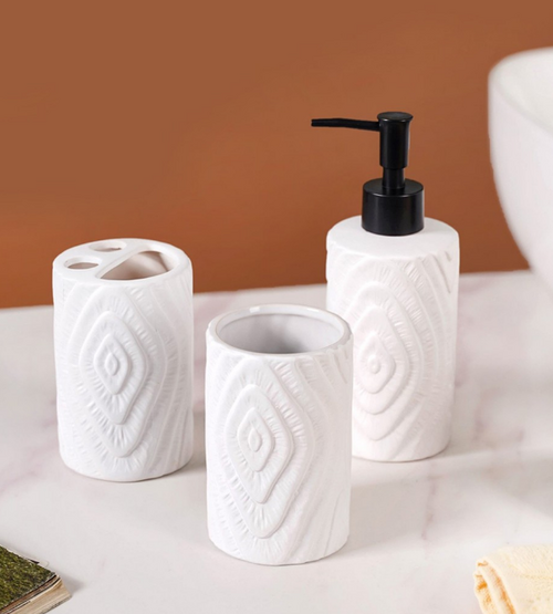White & Black 3 pieces Textured Ceramic Bath Accessories Set