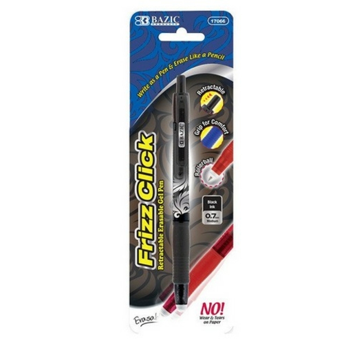 Bazic 17066  Frizz Black Erasable Gel Retractable Pen with Grip  Case 