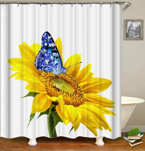 Blue Against Yellow Sunflower Shower Curtain