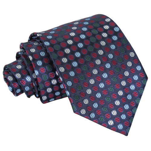 Chequered Polka Dot Classic Tie - Burgundy, Blue & Green