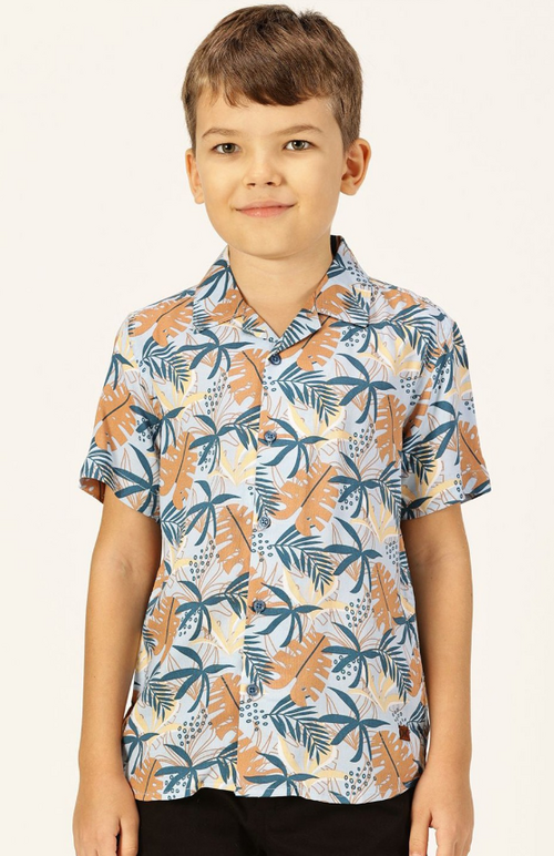 Boys Premium Cuban Collar Floral Printed Cotton Casual Shirt (Color