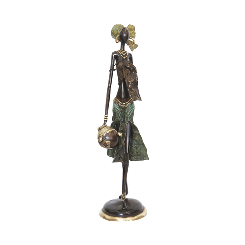 Hand Cast Bronze Female Statue Carrying a Pot of Water