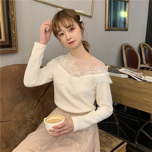 Korean Lace Slash Neck Shirts Blouse