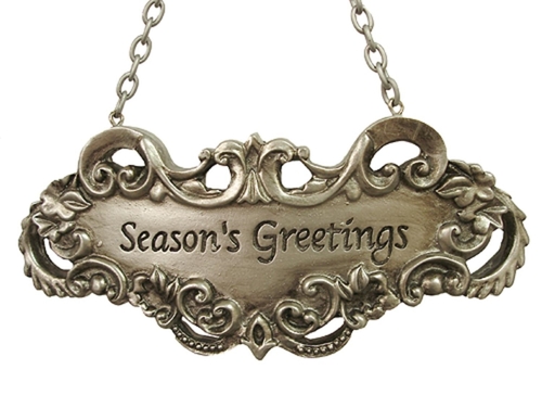 Midwest 5255792 Seasons Greetings Silver Wine Label Christmas Ornament