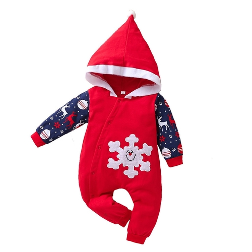 Infant Christmas Romper Xmas Print Hooded Thick