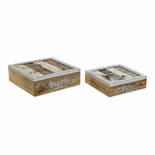 Set of decorative boxes DKD Home Decor 8424001775835 Metal Wood Brown