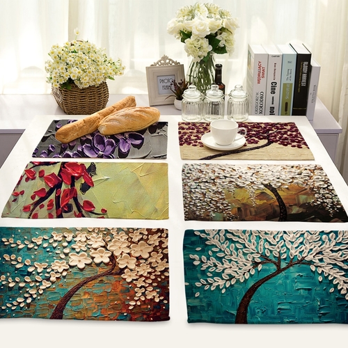 Oil painting plant pattern placemat Heat resistant