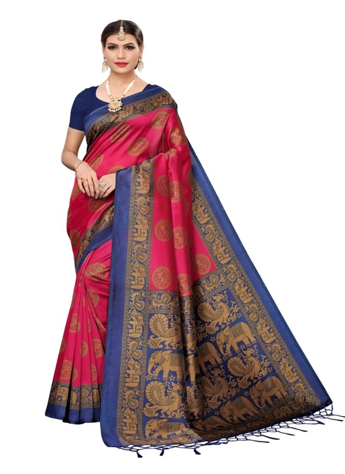 Generic Women's Art Silk Saree (Pink , 5-6 Mtrs)