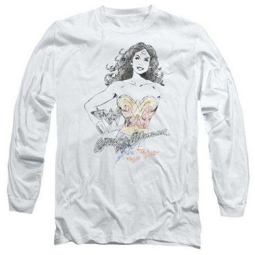 Trevco Dco Jla-Wonder Squiggles Long Sleeve Adult 18-1 Tee- White - 2X