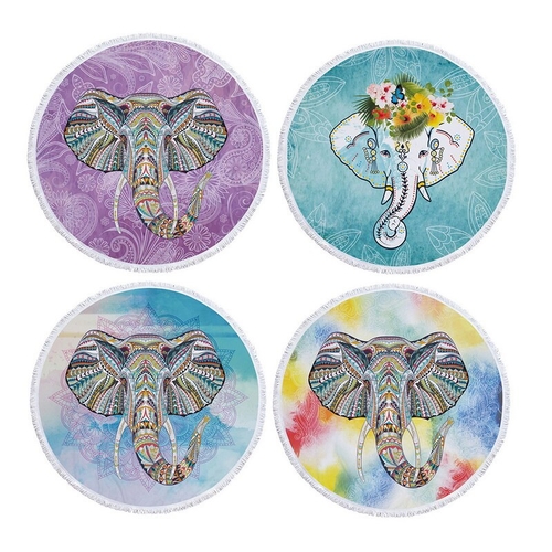 DIDIHOU Print  Leaves Flower Beach Towel Round