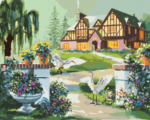 Zuty - Paint by Numbers - HERONS AT THE PINK HOUSE AT DAWN (D. RUSTY