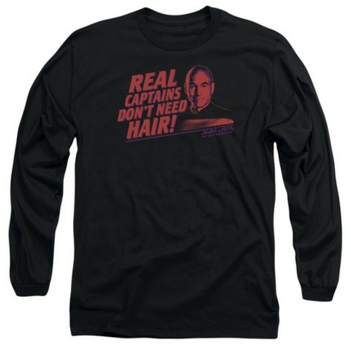 Trevco Star Trek-Real Captain - Long Sleeve Adult 18-1 Tee - Black- La