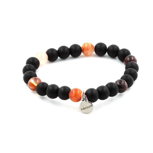 Matte Black Onyx + Hematoid Quartz Bracelet 8 mm Beads.