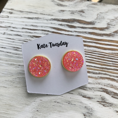 Pink Light Sparkle Druzy Earrings