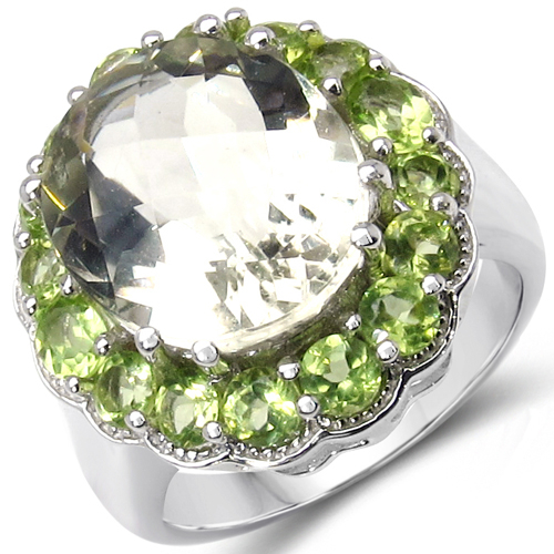 7.20 Carat Genuine Amethyst & Peridot .925 Sterling Silver Ring