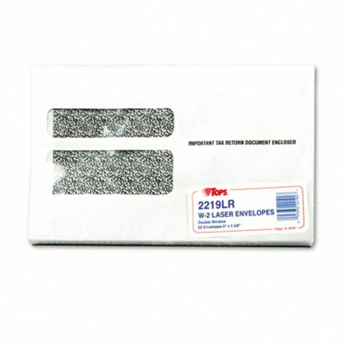 Tops 2219LR Double Window Tax Form Envelope for W-2 Laser Forms  9x5-5