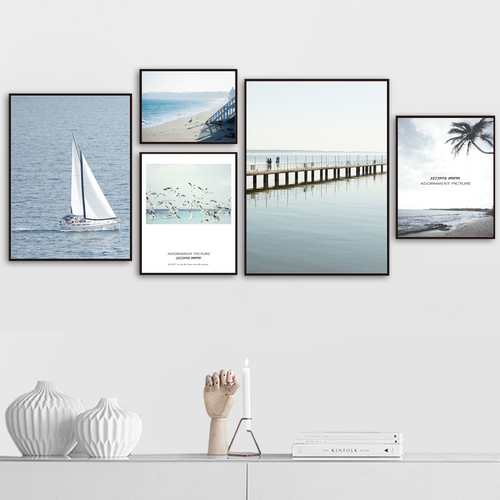 Beach Bridge Bird Sailing Seascape Wall