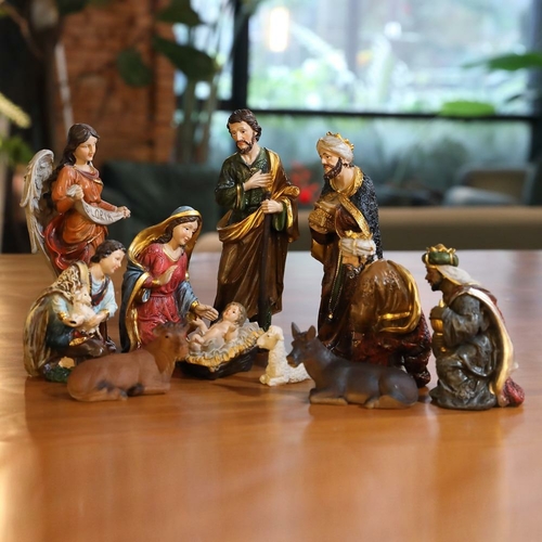 Statue Nativity Scene Set Baby Jesus Manger Christmas Crib Figurines