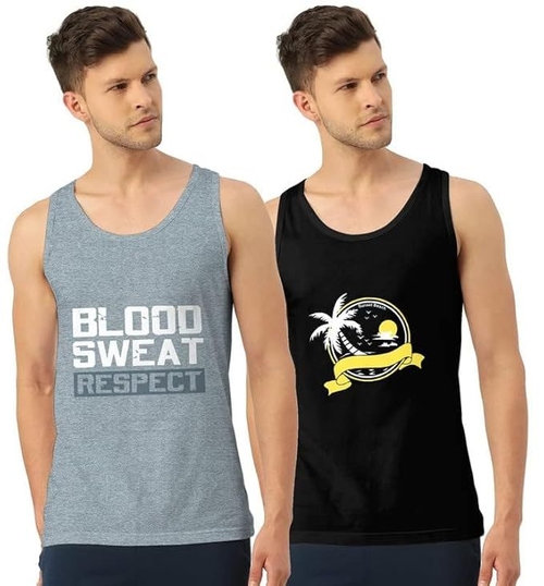 Men's Regular Cotton Printed Vest PACK OF 2 (SIZE-M)