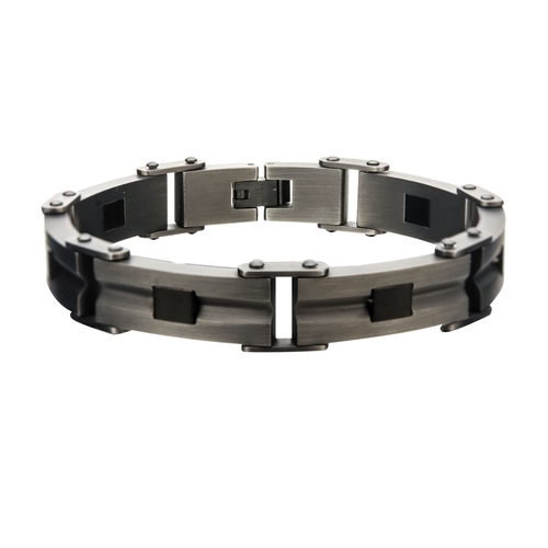 7.5 in. Mens Bracelet - Black IP with Antique Bronze