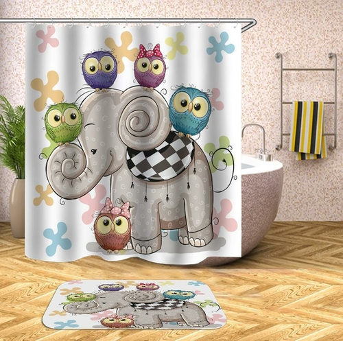 Adorable Owls And Elephant Shower Curtain