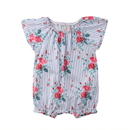 Infant Baby Girls Striped Floral Romper Jumpsuit