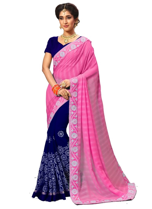 Pink Color Satin Saree with Blouse