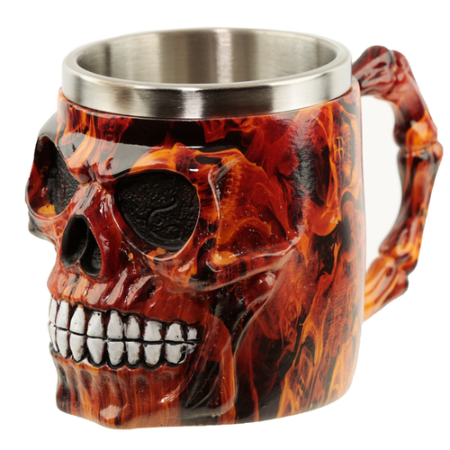 Collectable Decorative Dark Flames Marble Skull Tankard