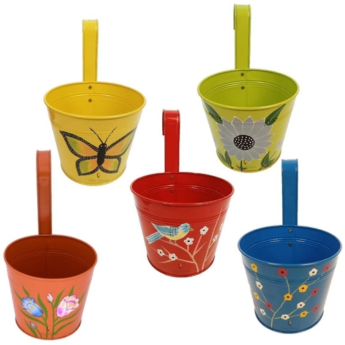 Coudre Dotted Round Railing Planters for Balcony, Terrace Garden,